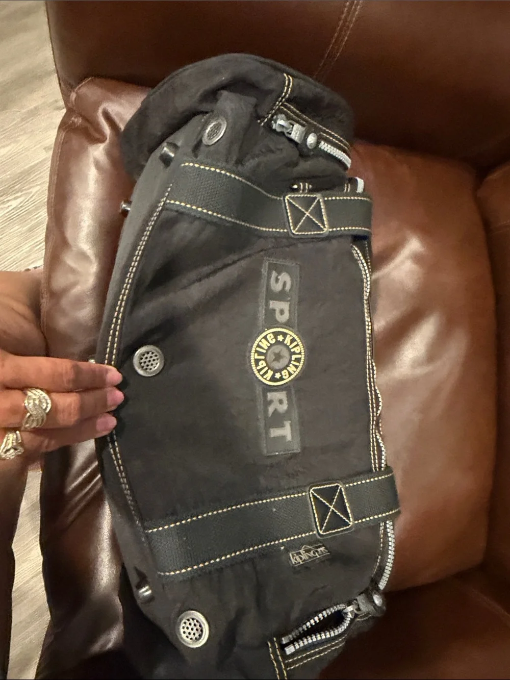 Kipling Black Duffel Bag with Yellow Logo Accent